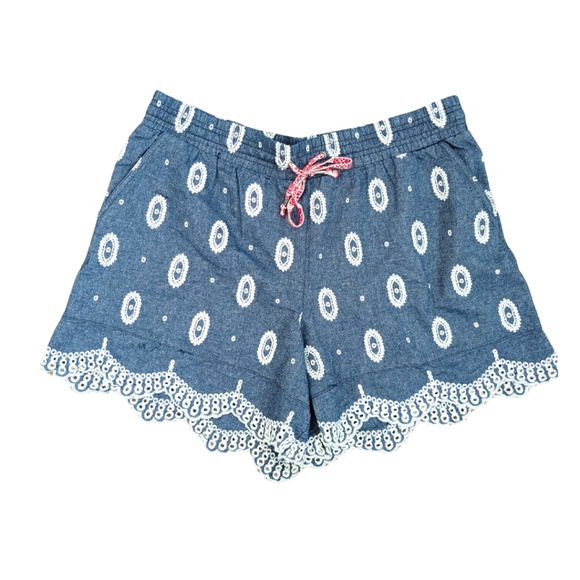 Ettitwa by Anthropologie Paisley Eyelet Chambray Shorts Size Medium/Large - Picture 4 of 6